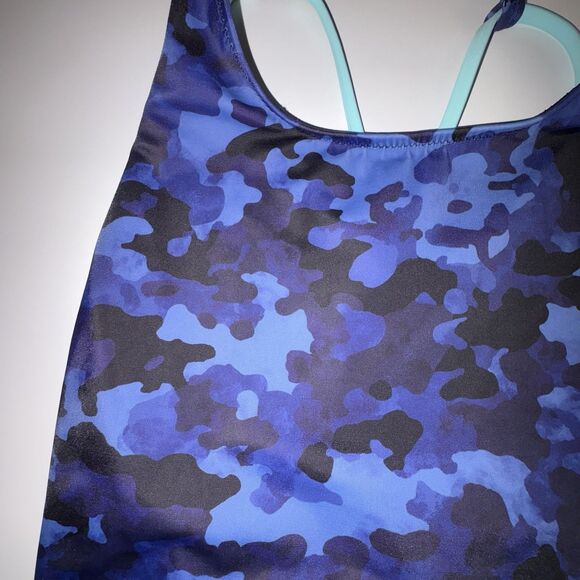 Athleta Freestyle Blue Camo One Piece Swimsuit Size 36 Strappy Back - Picture 4 of 7